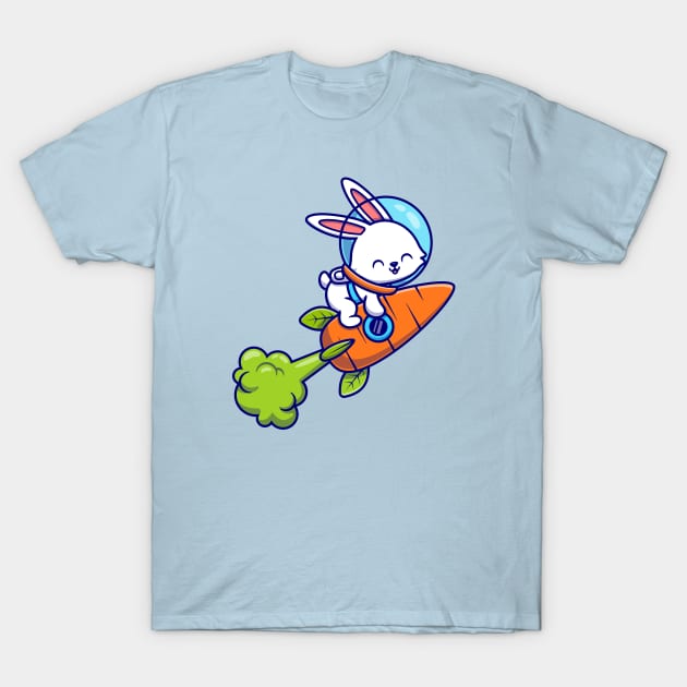 Cute Rabbit Astronaut Flying With Carrot Rocket T-Shirt by Catalyst Labs